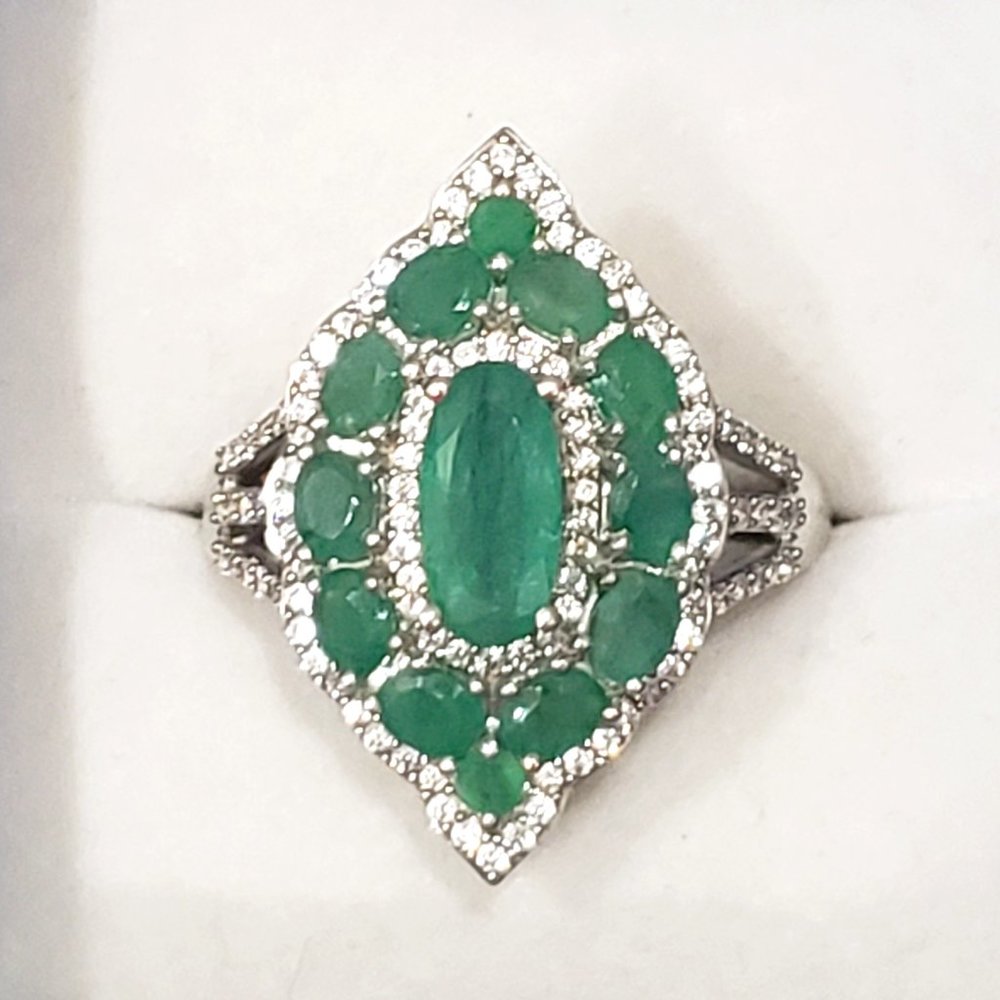 Socoto Emerald & White Zircon cocktail ring 4.25ct